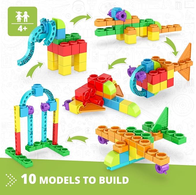 Engino STEAM Maker Junior- 10 Model Set, Stackable Building Blocks for Kids 4+, STEM Building Toys, Engineering Kit for Young Inventors, Educational Toys, Gift for Boys & Girls