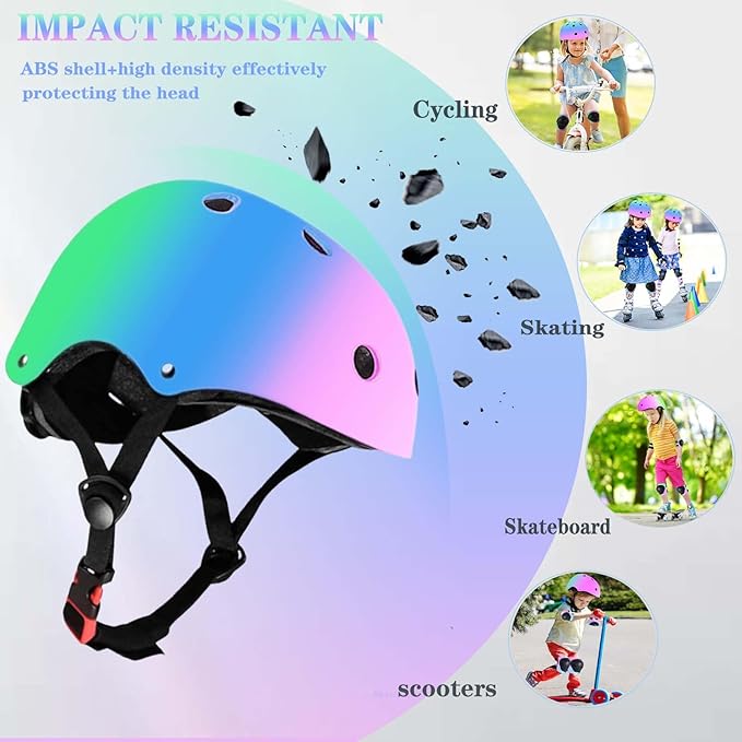 Kids Bike Helmet Set Adjustable for Children, Boys, Girls and Teenagers Aged 3-8 Years Includes Elbow, Knee, Wrist Guards Children's Helmet Protection Set for Bikes SkateboardsRollerskates