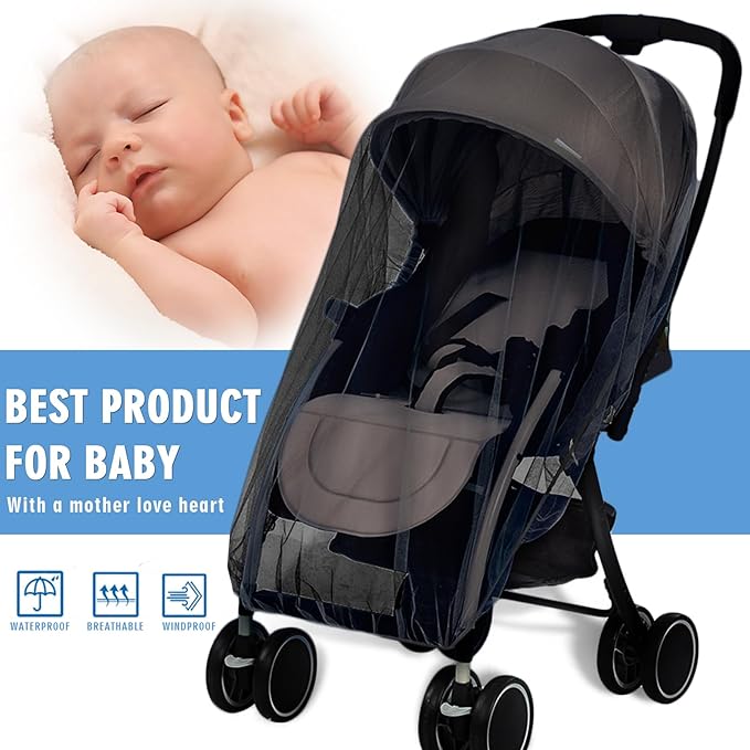 Mosquito Net for Stroller 2Pack - Protective Baby Stroller Mosquito Net - Perfect Bug Netting for Strollers, Bassinets, Cradles, Playards, Pack N Plays and Portable Mini Crib (Black)