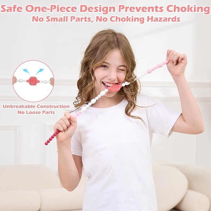 Chew Necklaces for Sensory Kids Adults, Flower Chewy Necklace Sensory Toys for Autism Nail Biting Anxiety, Fidget Necklace Oral Chew Toys, ADHD Tools for Boys Girls