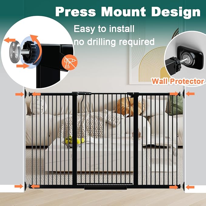 Fairy Baby 40.5" Extra Tall Baby Gate for Stairs, 65.8"-72.2" Extra Wide Long Dog Pet Gate Indoor for House, Safety Child Toddler Gate, Metal Auto Close Doggie Puppy Gates Barrier for Doorway, Black