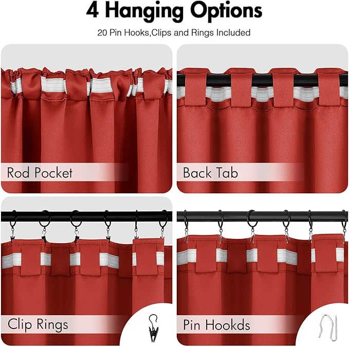 ANRODUO Back Tab Blackout Curtains for Bedroom Living Room, Rod Pocket Pinch Pleated Thermal Insulated Room Darkening Curtains 54 Inches Long 2 Panels, Burnt Orange, 42 x 54 Inch