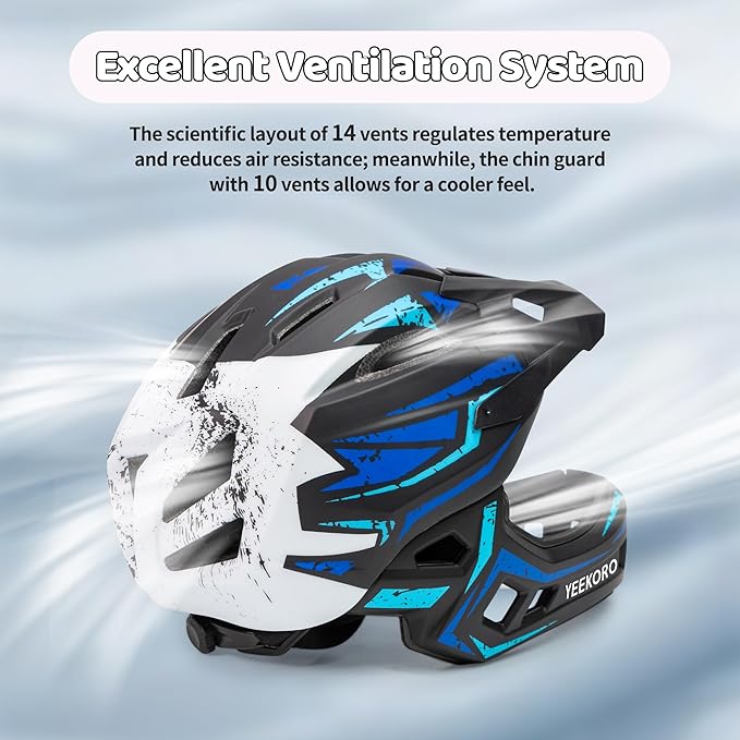 Kids Bike Helmet with Chin Guard, Adjustable Detachable Children’s Full Face Helmet for Girls and Boys, Cycling Helmets Skateboard, Scooter