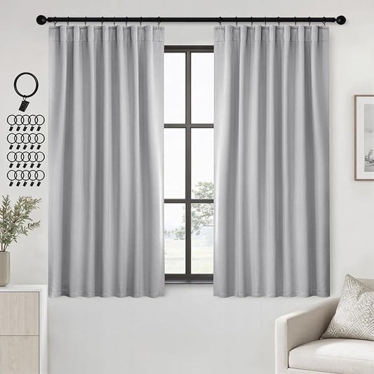 ANRODUO Back Tab Blackout Curtains for Bedroom Living Room, Rod Pocket Pinch Pleated Thermal Insulated Room Darkening Curtains 72 Inches Long 2 Panels, Light Grey, 42 x 72 Inch