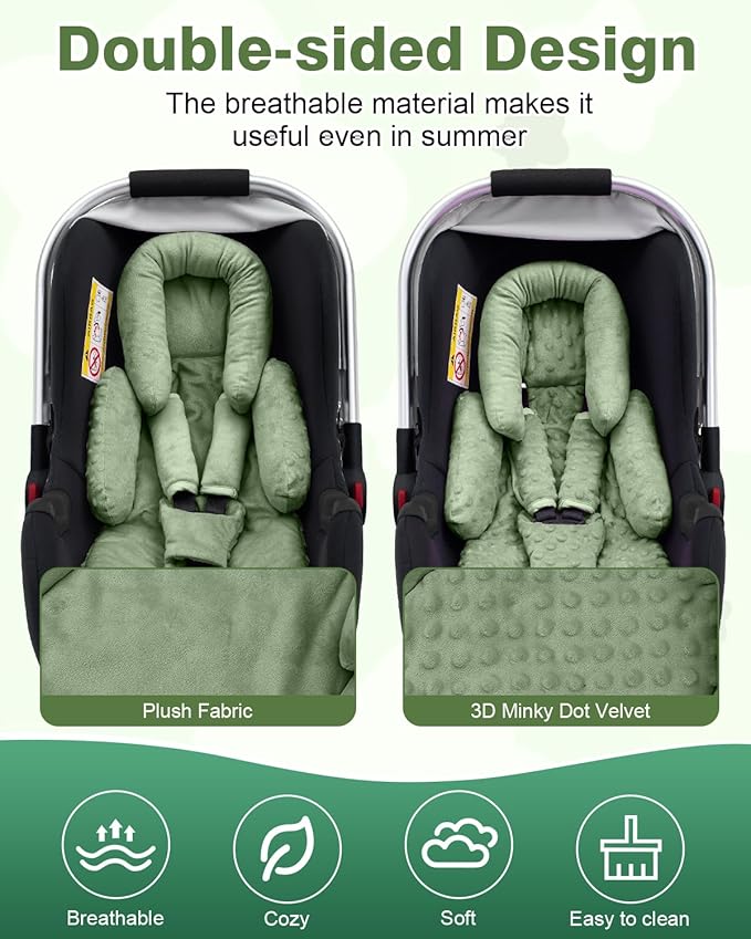 Infant Car Seat Head Support with Extra Shoulder Covers Set, Thickened Carseat Cushion for Baby, Breathable Newborn Carseat Insert for Stroller Swing