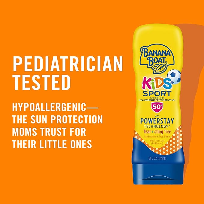Banana Boat Kids Sport Sunscreen Lotion SPF 50, 9.5oz | Sunscreen for Kids, Childrens Sunscreen, Kids Sunblock, Lotion Sunscreen, Oxybenzone Free Sunscreen SPF 50, Family Size Sunscreen, 9.5oz