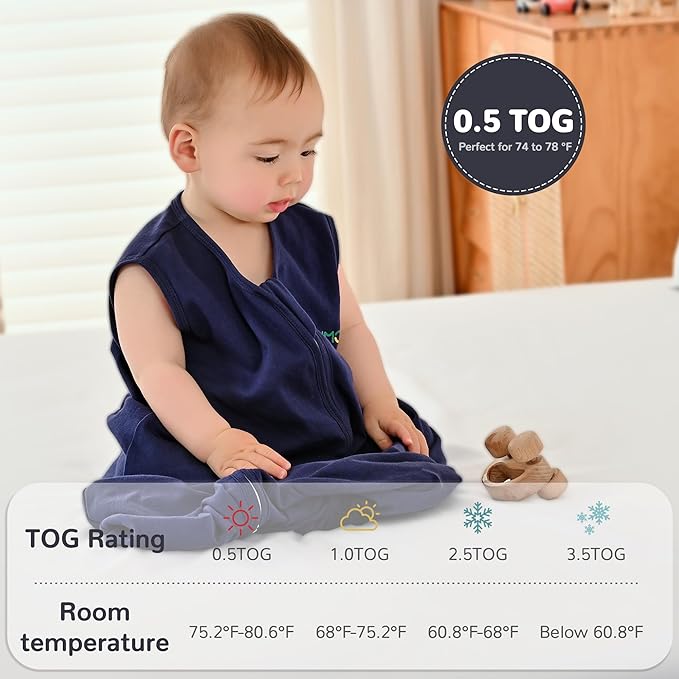 JELLYMONI Baby Sleep Sack 18-24 Months 100% Cotton Wearable Blanket, 0.5 TOG Soft Lightweight Toddler Sleeping Sack 3 Pack 2-Way Zipper Newborn Sleep Sacks