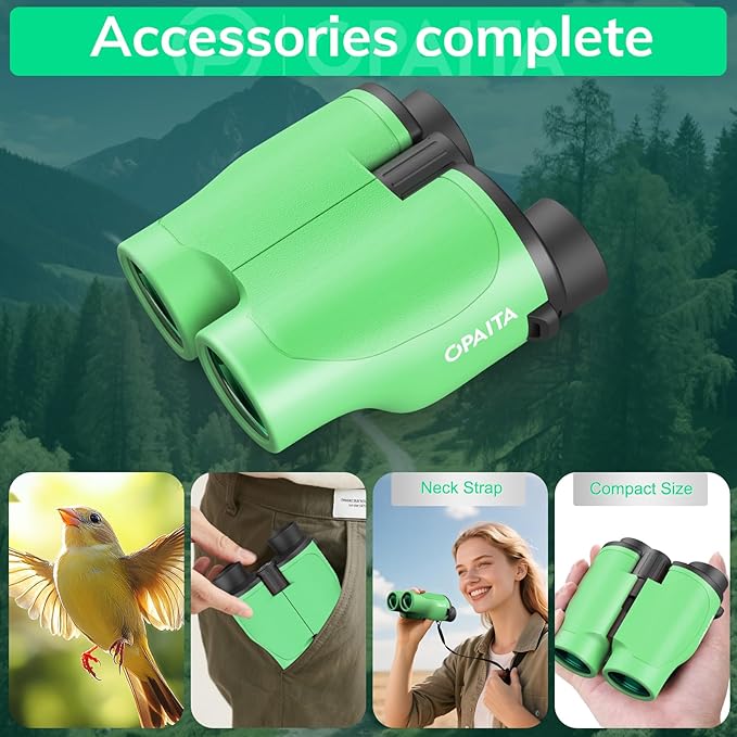 Compact Binoculars for Adults High Powered - OPAITA 20x32 Small Binoculars for Adults Kids with Low Light Vision for Hunting Cruise Ship Travel Concert Hiking Light Green