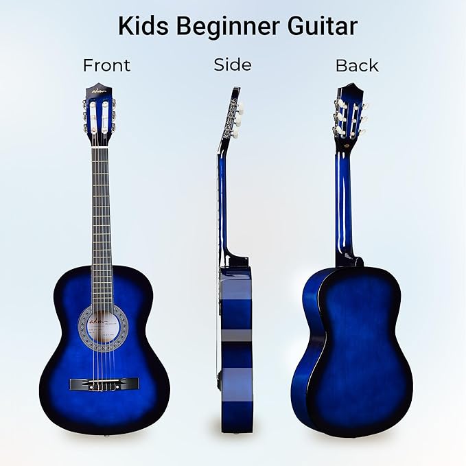 ADM Beginner Acoustic Classical Guitar 38 Inch Nylon Strings Wooden Guitar Bundle Kit for Kid Boy Girl Student Youth Guitarra Online Lessons with Gig Bag, Strap, Tuner, Strings, Blue