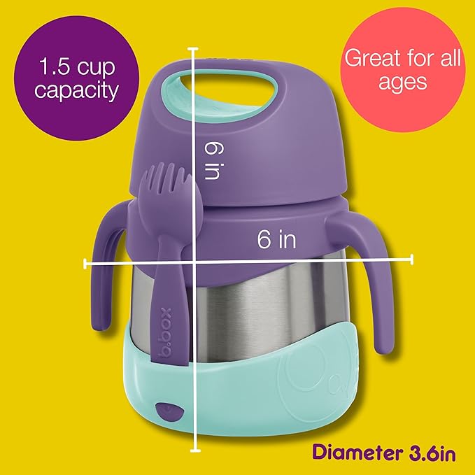 b.box Insulated Food Jar with Spork for Toddlers | Easy Open Container for Toddlers | Stainless Steel, 5hrs + of Perfect temperatures | Dishwasher Safe, BPA Free (Passion Splash, 11 oz)