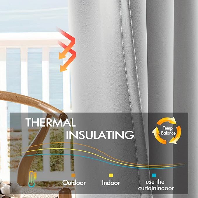 ANRODUO Back Tab Blackout Curtains for Bedroom Living Room, Rod Pocket Pinch Pleated Thermal Insulated Room Darkening Curtains 96 Inches Long 2 Panels, Light Grey, 42 x 96 Inch