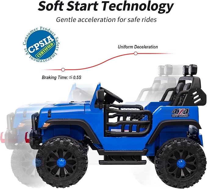 2 Seater Ride on Toy Car for Kids, 24V 4WD Ride-on Truck Kids Electric Car with Remote Control, 4x200W Motors - Blue