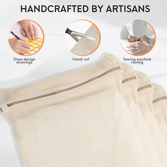 4-Piece Large Durable Organic Cotton Mesh Laundry Bags with Sturdy Zippers and Breathable Mesh are Delicate Laundry Bags for Underwear, Clothes, Pants and Socks