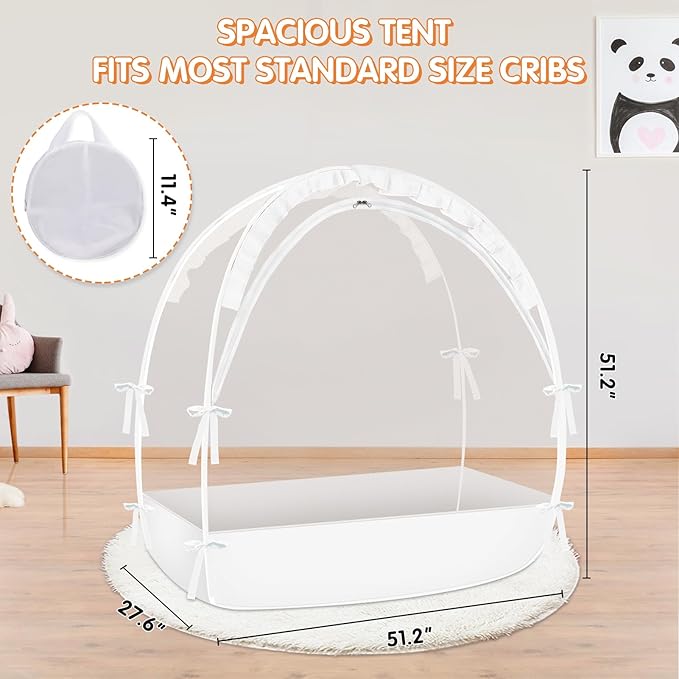 Crib Tent to Keep Baby from Climbing Out - Crib Net to Keep Baby in - Pop Up Breathable Cribs Cover - Canopy with Upgrade Strong Mesh and Durable Zipper (White, Lager)