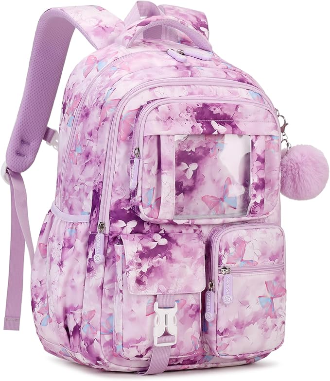 Kids Backpack for Girls School Bags for Middle School Students Book Bag for Elementary Primary Kawaii Ita Backpack, Purple Butterfly