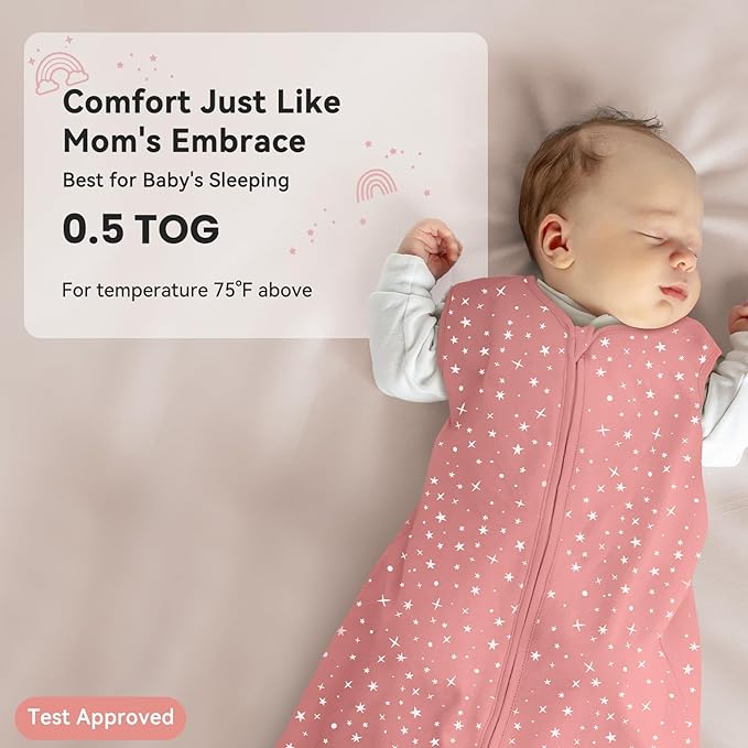 Baby Sleep Sack 18-24 Months 3 Pack 100% Cotton Lightweight 0.5 TOG Wearable Blanket Baby Sleep Bag with 2-Way Zipper for Infant Toddler Pink