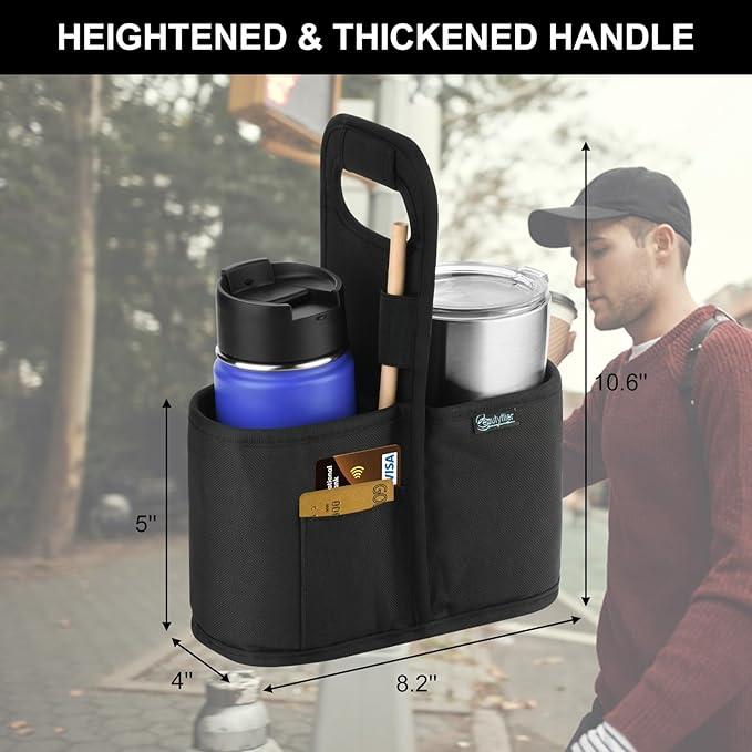 Beautyflier Drink Carrier with Handle for Delivery Reusable Insulated Coffee Cup Carrier Portable 2 Cup Holder with Handle Organizer Tote Bag for Hot & Cold Drinks
