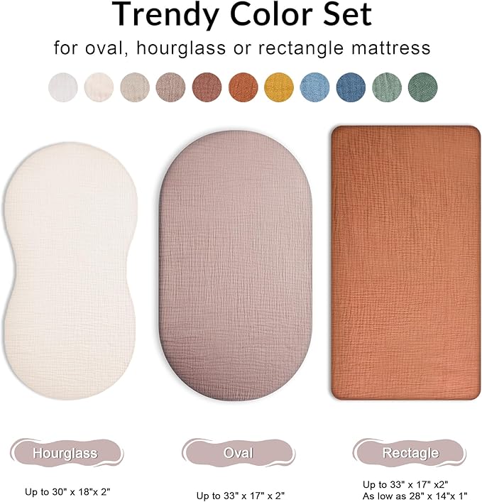 Bassinet Sheet for Baby Boy and Girl, Fitted Sheets for Rectangle, Oval, Hourglass Bassinet Mattress, Muslin Moses Basket Sheets with Neutral Style (Costume Blue)