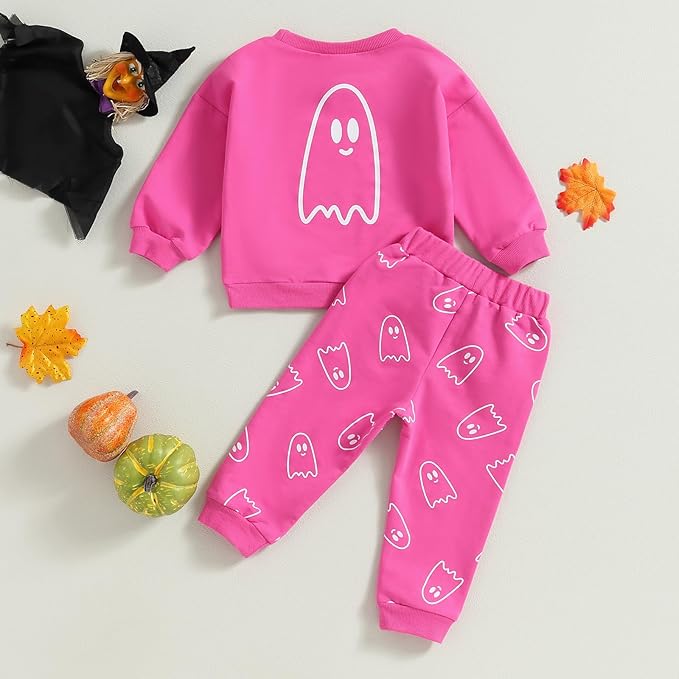 0-4T Toddler Boy Girl Halloween Outfit Fall Clothes Ghost Long Sleeve Sweatshirt Top Pants Baby Halloween Clothes