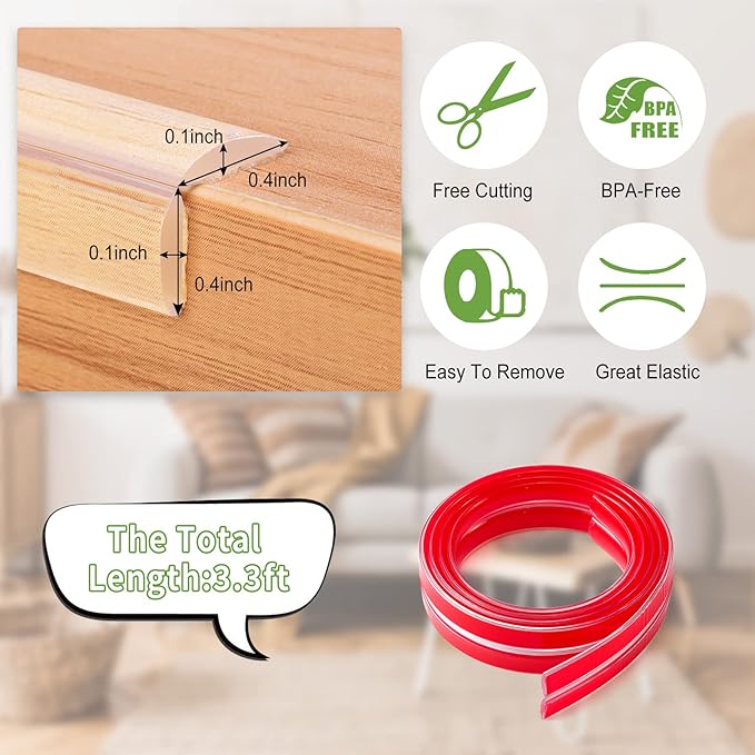 BabySafe Edge Protector Strip: Table Corner Guards for Baby Furniture & Fireplace, 3.3ft(1m)