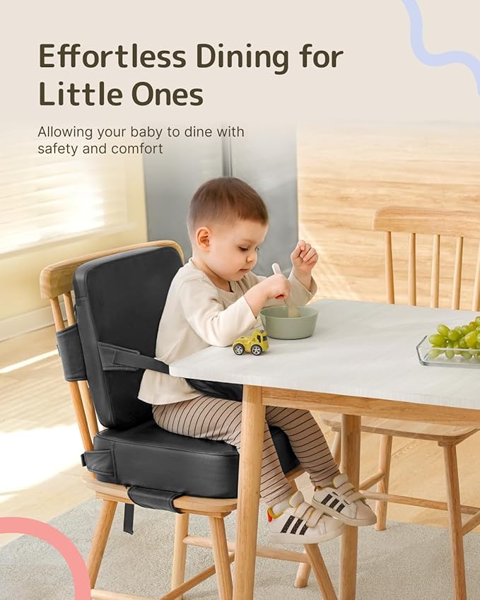 HOMEAL Booster Seat for Kitchen Chair, Breathable Toddler Booster Seat for Dining Table with Backrest and Adjustable Straps, Portable Travel Toddler Booster Seat, Dark Grey