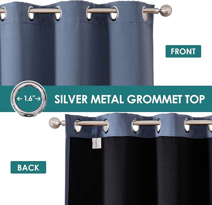 ChrisDowa 100% Blackout Curtains for Bedroom with Black Liner, 2 Thick Layers Total Blackout Thermal Insulated Grommet Small Window Curtains 2 Panels Set (Stone Blue, 42 x 54 Inch)