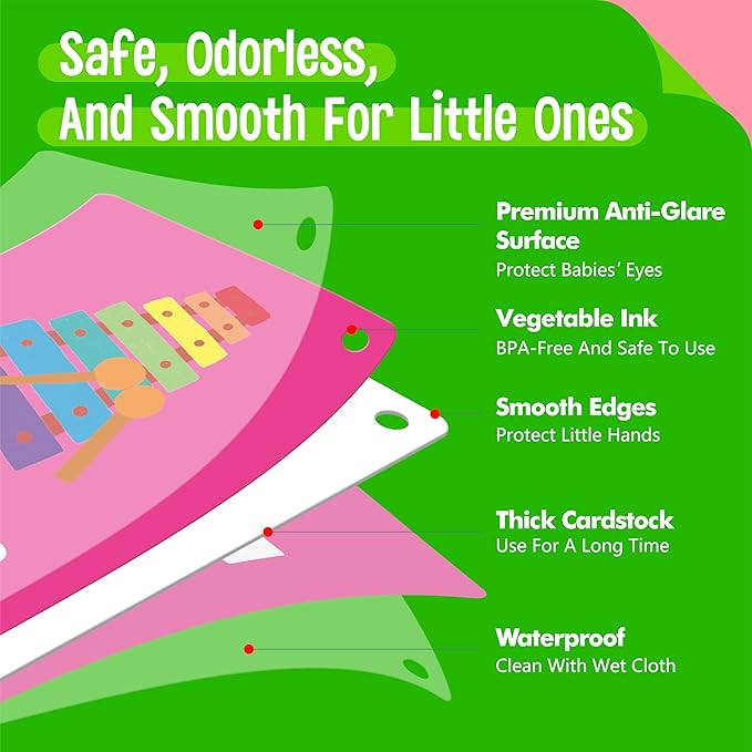 52 PCS Baby Visual Stimulus Cards, Double-Sided High Contrast Black and White, Colorful Alphabet Words Flashcards, Visual Sensory Development Montessori Cards Set for Newborn Baby, Kids, Preschool