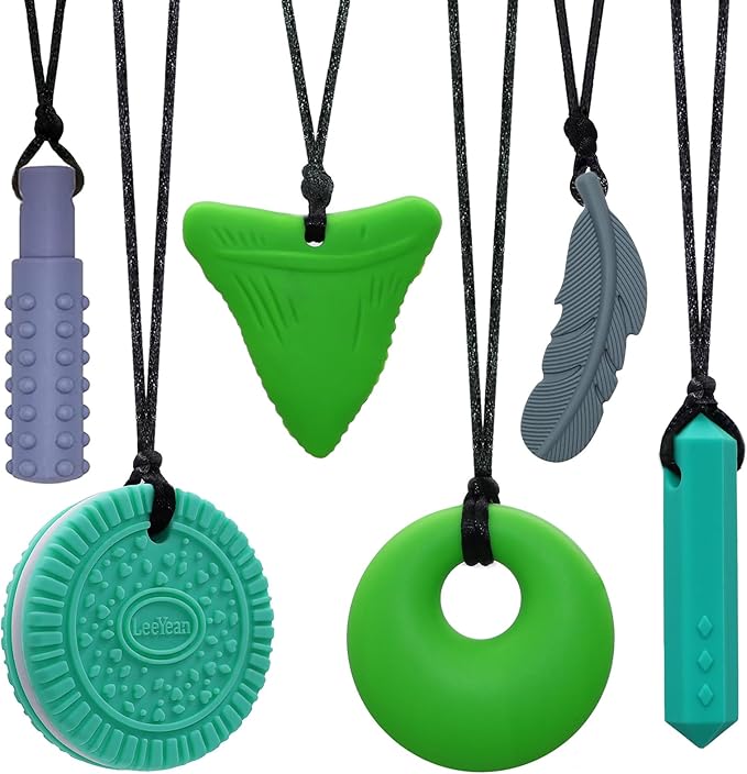 Chewy Necklaces for Sensory Kids, Silicone Chewy Necklaces for Boys and Girls with Autism, ADHD, SPD, Chewing, Oral Motor Therapy Toy