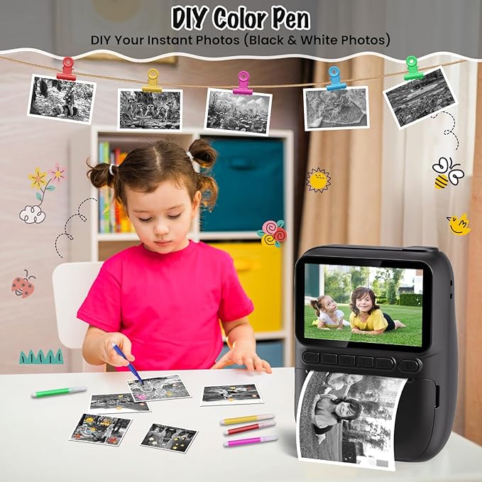 Instant Print Camera for Kids, 3.0" HD 1080P Digital Video Cameras with 3 Rolls of Printer Paper for Toddler, Birthday Gifts Toy for Girls Boys with 32GB SD Card (3.0 Style, Black)