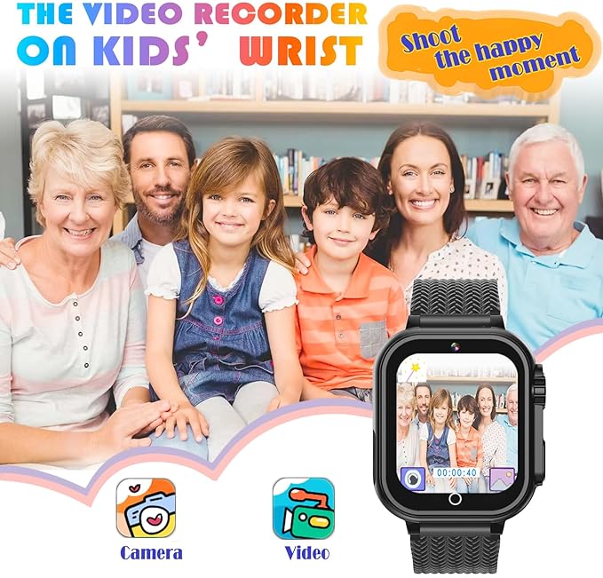 Goodatech Kids Smart Watch for Boys Girls, 1.54'' Smartwatch with 26 Puzzle Games,HD Camera,Video Music Player,Pedometer,Flashlight,Audio Book etc., Aluminum Case and Sport Band (Black)