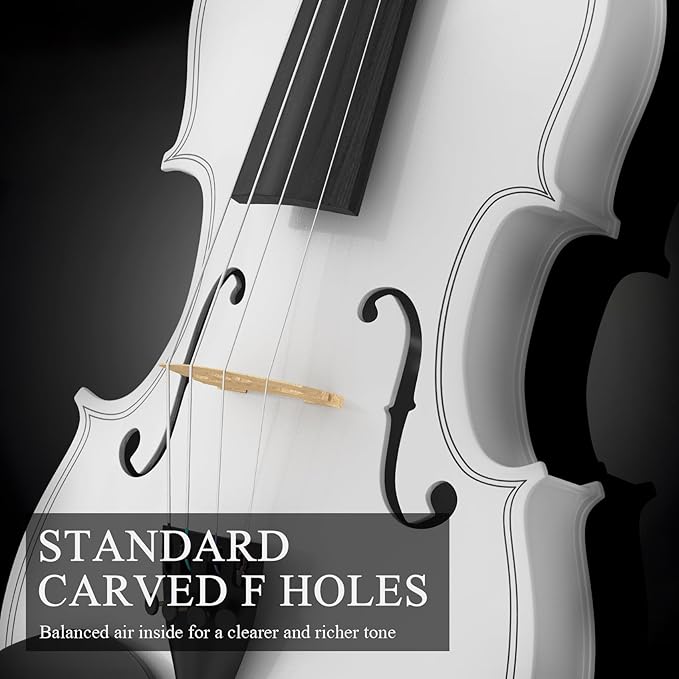 4/4 Beginner Violin Kit for Adults, Complete Full Size Violin Set with Portable Case, Bow, Rosin, White