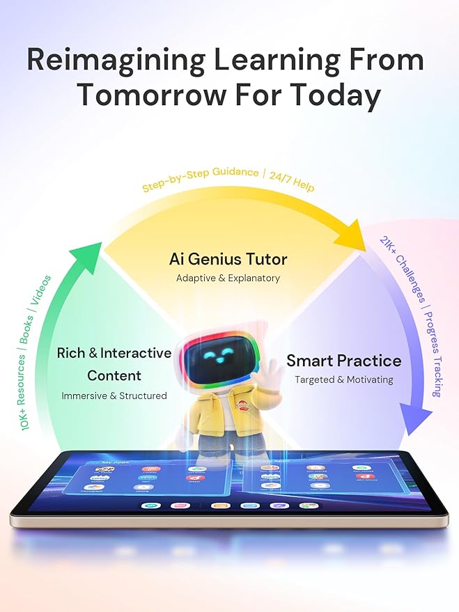 AI Kids Tablet with Scanner - 50000+ Content AI Tutor Learning Tablet with ELA, Math, ABC, Word, Read, Phonics, STEM for Homeschooler Educational Study for PreK - G6 (TalPad T100 with Keyboard)