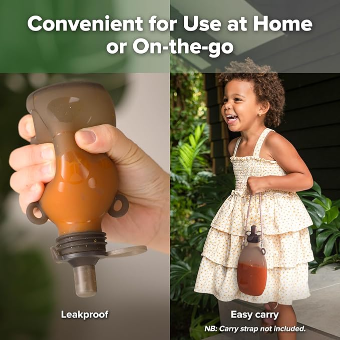 haakaa Happii Bear Silicone Goody Pouch Combo,Reusable Baby Food Pouches for Homemade Organic Purees, Juices, Smoothies, and Yogurt - Perfect for Toddlers and Kids - 2 Pack, 6oz+9oz