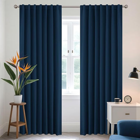Joydeco Blackout Curtains 84 Inch Length 2 Panels Set, Black Out Curtains for Bedroom, Room Darkening Drapes for Living Room Window (W37 x L84 Inch, Navy Blue)