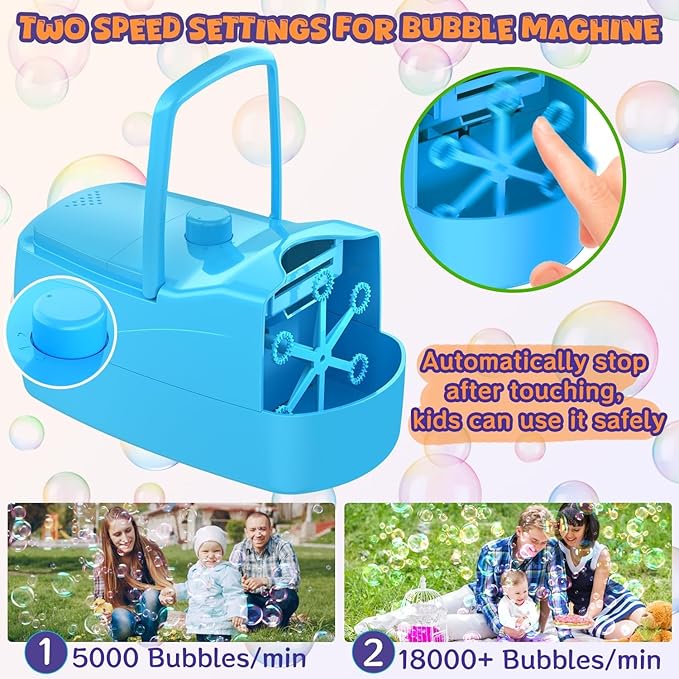 Bubble Machine, Automatic Bubble Blower for Kids, 18000+ Bubbles Per Minute with 2 Speed Settings, Battery/USB Powered Bubble Maker for Toddlers, Outdoor Birthday Parties, Weddings (Blue)