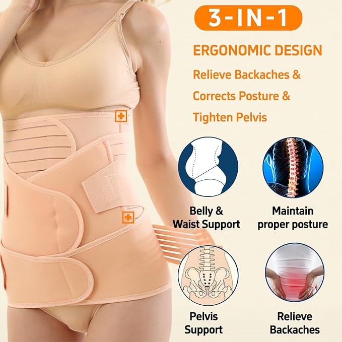 3 in 1 Postpartum Belly Band Post Partum for Women Abdominal Binder Surgery C Section Recovery Stomach Belly Wrap Belt