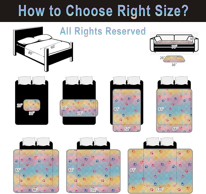 100% Waterproof Dog Bed Cover 52x82 inch Reversible Changing Pad Reusable Camping Mat for Kids/Pet/Dog/Cat Washable Geometric Embroidery Blanket Patchwork Rainbow Dog Paw Printed+Gray