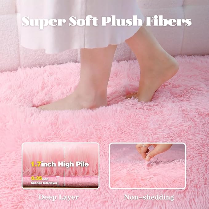 8x10 Area Rug for Living Room: Fluffy Shag Soft Washable Rugs Large Fuzzy Plush Indoor Carpet for Bedroom Nursery Playroom Kids Girls Boys Room (Pink, 8'x10')