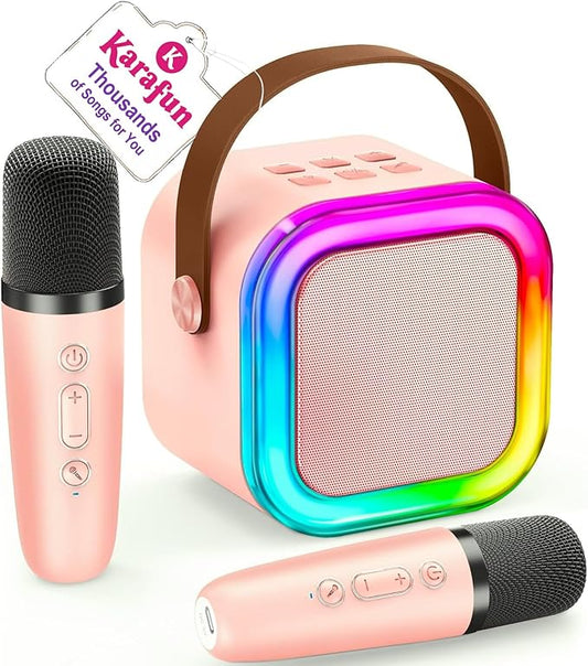 IROO Mini Karaoke Machine for Kids, 2025 TOP Toys Birthday Gifts Ideas for Girls Ages 4, 5, 6, 7, 8, 9, 10, 12+ Years Old, Portable MP3 Player with 2 Wireless Mics for Party