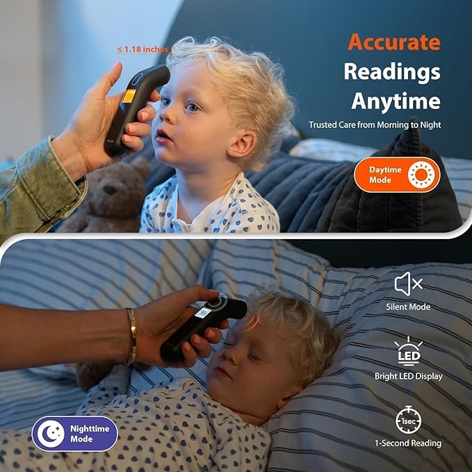 iHealth Touchless Thermometer for Adults and Kids, FSA/HSA Eligible, Color-Coded Alert & Silent Mode, 1-Second Accurate Fever Check, Portable for Home, Travel Use - PT2L Black