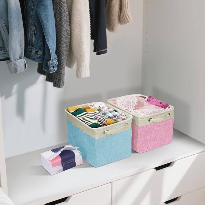 BALEINE 2 Pack Fabric Storage Bins for Shelves, Linen Storage Baskets for Organizing, Decorative Closet Bins for Clothes, Home (Black, 12"x8"x8")