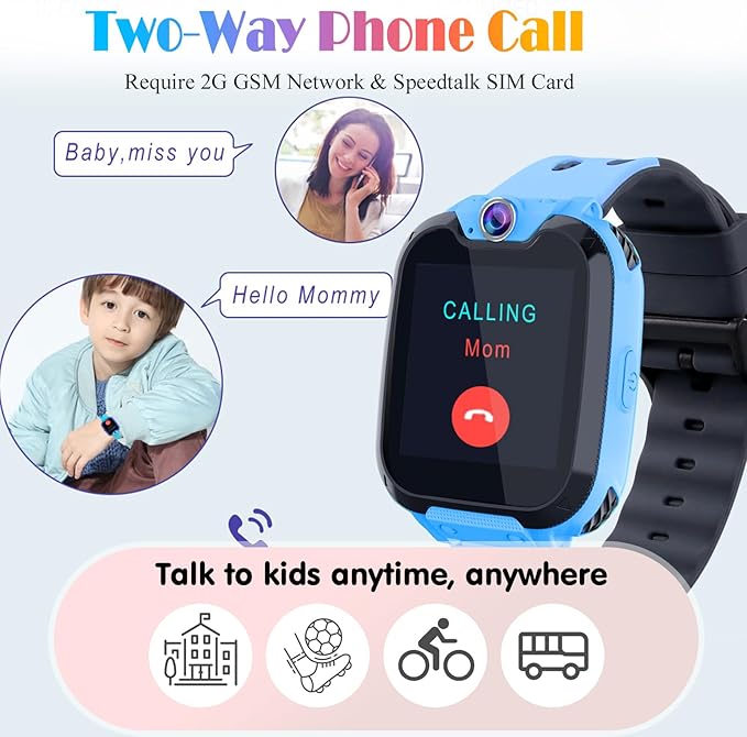 Goodatech Smart Watch for Kids Boys Girls Learning Toys with 16 Games Phone Call SOS, Camera Voice Music Player Recorder Alarm Clock,4-12 Years Birthday (Blue)