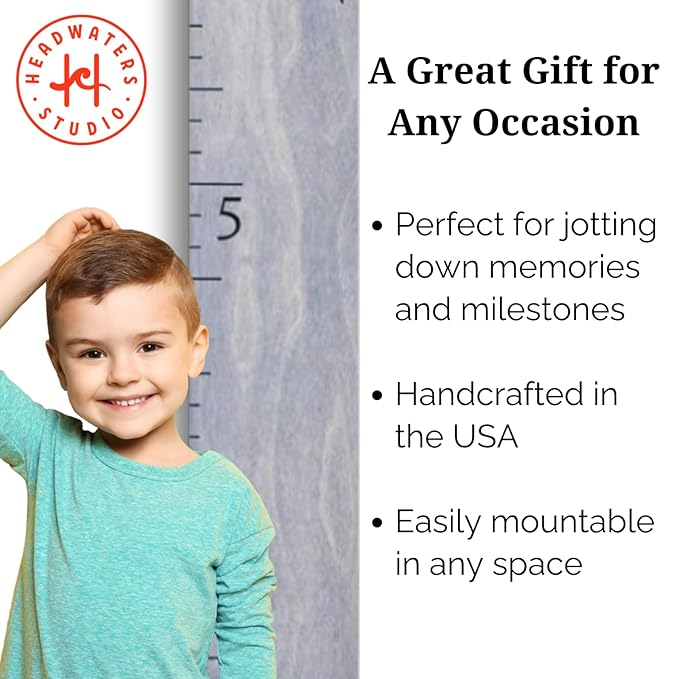 Boho Growth Chart for Wall - Height Board Growth Chart Wooden Growth Chart for Wall Kids Measuring Chart for Wall Height Chart Growth Chart for Kids (Our Growing Family, Gray)
