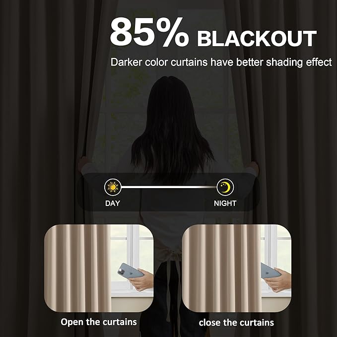 KEQIAOSUOCAI Pleated Blackout Curtain Drapes for Window 84" L - Triple Weave Energy Saving Solid Pinch Pleat Hook Thermal Room Divider Blackout Panels for Patio (72" Wide per Panel, 2 Panels, Khaki)