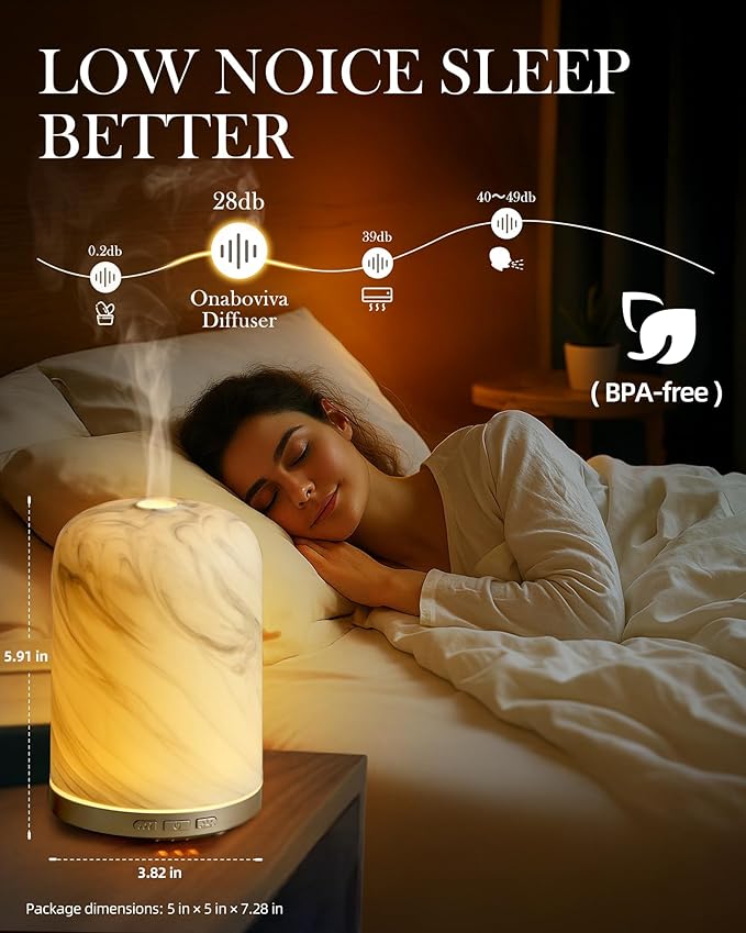 Aromatherapy Diffuser – Ultrasonic Essential Oil Diffuser, Health Night Light, Timer & Auto Shut-Off, BPA-Free, 120ml Diffusers for Home, Office, or Spa
