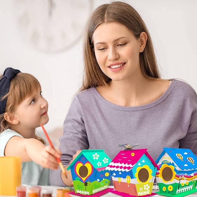 hapray 12 Pack Bird House Kit, DIY Birdhouse Kits, Wooden Crafts Arts for Children to Build and Paint (Includes Paints & Brushes) for Kids Girls Boys Toddlers Christmas Gift