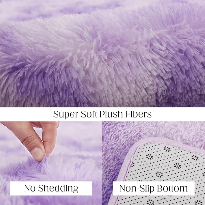 Area Rugs 9x12, Fluffy Rugs for Living Room, Ultra Soft Rugs for Bedroom, Non-Slip Indoor Carpet for Nursery, Kids Room, Playroom, Home Decor, Tie-Dyed Purple