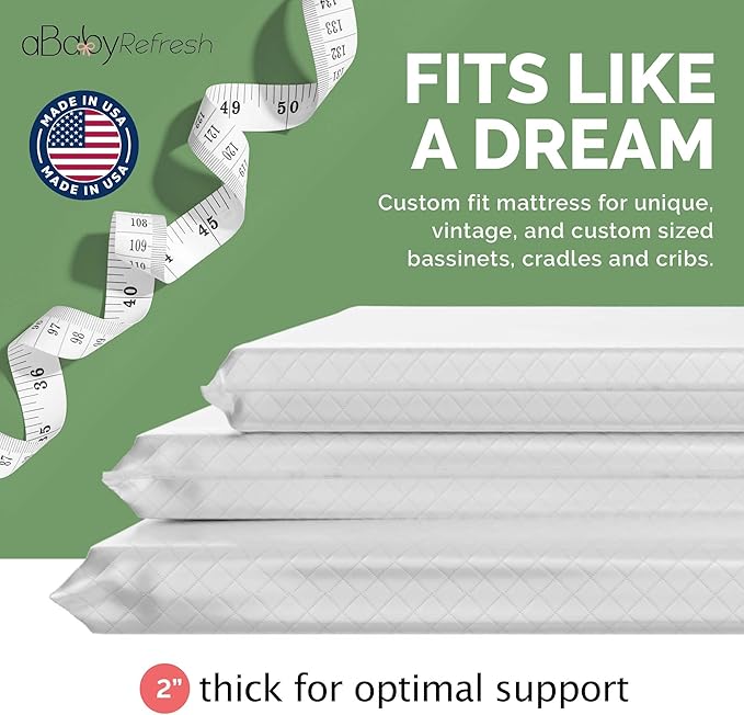 Cradle Baby Mattress and Bassinet Mattress 18x32 – 2-Inch Firm Foam Baby Bed with Waterproof Vinyl Cover – Non-Toxic Hypoallergenic Cushion Pad Replacement for Infant Bed (Multiple Standard Sizes)