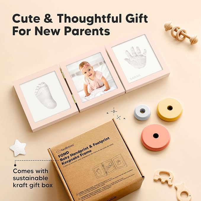 Baby Shower Gifts for Boys, Girls - Baby Hand and Footprint Kit, Newborn Handprint Kit, Keepsake Photo Frame, Nursery Picture Frame, Gender-Neutral Newborn Keepsake Gifts (Petal Pink)