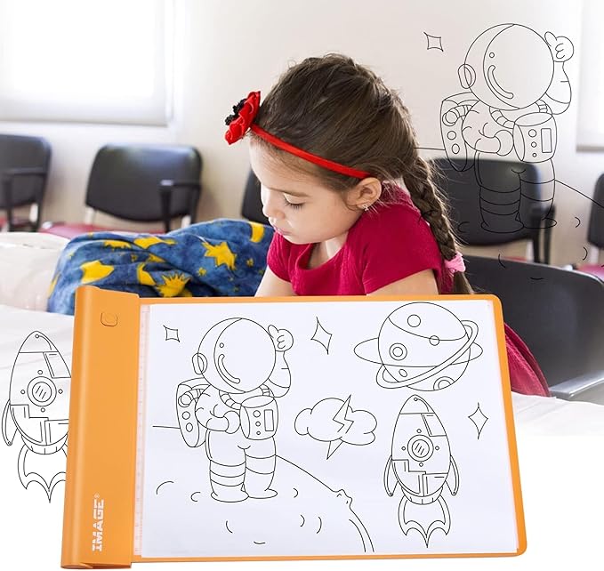 IMAGE Light Up Tracing Pad Orange Drawing Tablet Coloring Board for Kids Children Toy Gift for Girls Boy (Includes 10 Traceable Sheets and Two Clips)